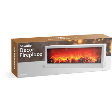 Bewello Șemineu decorativ LED cu efect de flacără – alb – pe baterii / USB – 60 x 10 x 20 cm