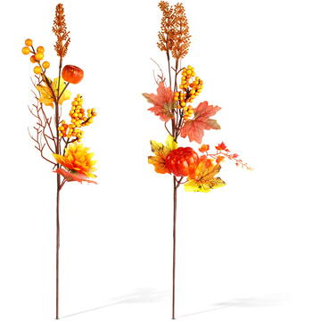 GLOBIZ Ramură decorativă de toamnă cu frunze și bobițe – 62 cm – 2 modele
