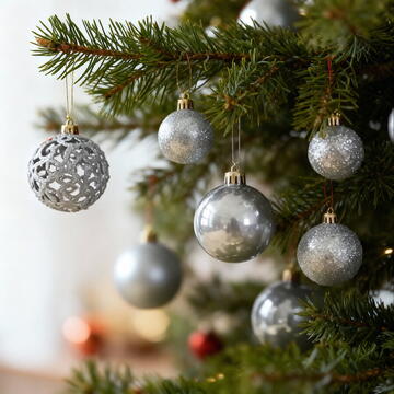 GLOBIZ Set de ornamente pentru brad – 100 de globuri + vârf stea – argintiu