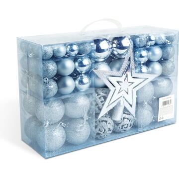 GLOBIZ Set de ornamente pentru brad – 100 de globuri + vârf stea – argintiu