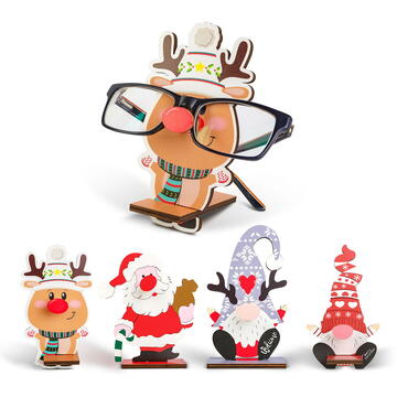 GLOBIZ Suport decorativ de masă pentru ochelari – 14 x 10 cm – model Moș, ren, spiriduș sau om de zăpadă – din lemn MDF