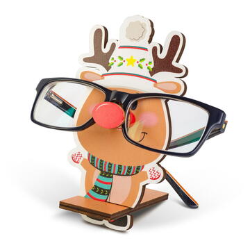 GLOBIZ Suport decorativ de masă pentru ochelari – 14 x 10 cm – model Moș, ren, spiriduș sau om de zăpadă – din lemn MDF