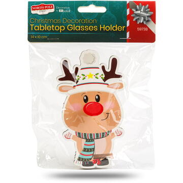 GLOBIZ Suport decorativ de masă pentru ochelari – 14 x 10 cm – model Moș, ren, spiriduș sau om de zăpadă – din lemn MDF