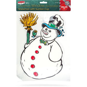 Decorațiune de fereastră – formă om de zăpadă – cu ventuză – 30 x 29 cm – alb