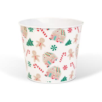 GLOBIZ Ghiveci decorativ metalic – model căsuță din turtă dulce – Ø13 x 11 cm