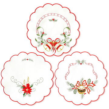 GLOBIZ Față de masă brodată rotundă – 29 cm – 3 modele