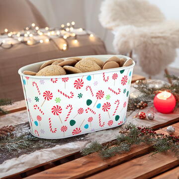 GLOBIZ Coș decorativ din metal – model bastonașe dulci (candy cane) – 19 x 11,5 x 9,5 cm