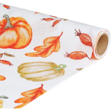 At home Traversă de masă decorativă – 180 x 28 cm – 70% poliester, 30% bumbac – model dovleac și frunze