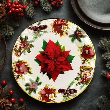GLOBIZ Tavă decorativă din plastic – model floare de poinsettia – 37,5 cm