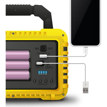 Phenom Lampă multifuncțională de mână cu panou solar, USB-C, 6 moduri de iluminare, 8 LED-uri, 3600 mAh