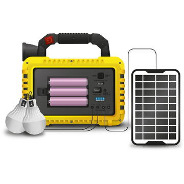 Phenom Lampă multifuncțională de mână cu panou solar, USB-C, 6 moduri de iluminare, 8 LED-uri, 3600 mAh