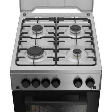 Aragaz Arctic AGG5611DTTLXN, Gaz, 4 arzatoare, Aprindere electrica plita/cuptor, Safety Plus, Grill, Rotisor, Timer, Arzatoare cu eficienta ridicata, 50 cm, Inox