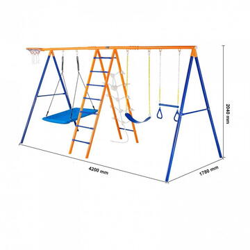 VivaTechnix Leagan pentru copii, 6 in 1, scara, cos baschet, cadru otel A, max 200 kg, demontabil, 2040 x 4200 x 1780 mm