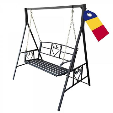 Leagan pentru gradina Vivatechnix VMD-1051, Negru, 168x118x180cm, 2 locuri, Metalic, cu cadru de fixare