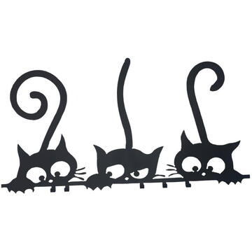 VivaTechnix Suport chei cu 5 agatatori, Krodesign Three Cats KRO-1129, 60x30 cm, Negru