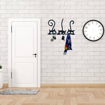 VivaTechnix Suport chei cu 5 agatatori, Krodesign Three Cats KRO-1129, 60x30 cm, Negru