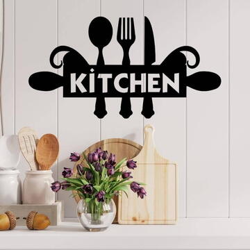 VivaTechnix Decoratiune metalica de perete Krodesign Kitchen KRO-1120, dimensiune 60 cm, negru, grosime 1.5 mm