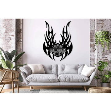 VivaTechnix Decoratiune metalica de perete Krodesign KRO-1059, Harley Davidson II, diametru 60 cm, grosime 1.5 mm