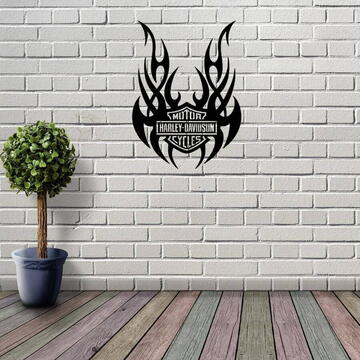 VivaTechnix Decoratiune metalica de perete Krodesign KRO-1059, Harley Davidson II, diametru 60 cm, grosime 1.5 mm