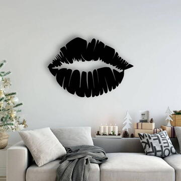VivaTechnix Decoratiune metalica de perete Krodesign KRO-1065 Lips Design, diametru 48 cm, negru, grosime 1.5 mm