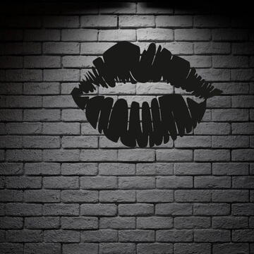 VivaTechnix Decoratiune metalica de perete Krodesign KRO-1065 Lips Design, diametru 48 cm, negru, grosime 1.5 mm