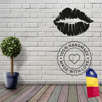 VivaTechnix Decoratiune metalica de perete Krodesign KRO-1065 Lips Design, diametru 48 cm, negru, grosime 1.5 mm