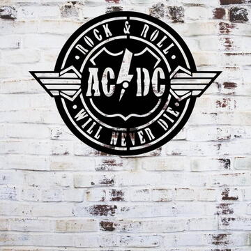 VivaTechnix Decoratiune metalica de perete Krodesign KRO-1050, AC/DC, diametru 60 cm, negru, grosime 1.5 mm