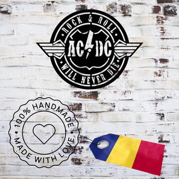 VivaTechnix Decoratiune metalica de perete Krodesign KRO-1050, AC/DC, diametru 60 cm, negru, grosime 1.5 mm