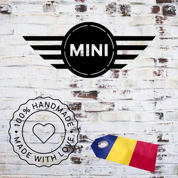 VivaTechnix Decoratiune metalica de perete Krodesign KRO-1056, Mini Cooper, diametru 50 cm, negru, grosime 1.5 mm