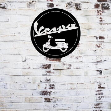 VivaTechnix Decoratiune metalica de perete Krodesign KRO-1049, Vespa, diametru 50 cm, negru, grosime 1.5 mm