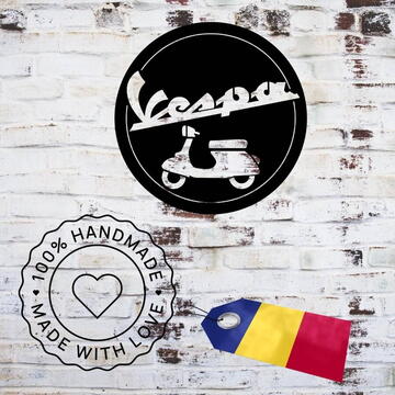 VivaTechnix Decoratiune metalica de perete Krodesign KRO-1049, Vespa, diametru 50 cm, negru, grosime 1.5 mm