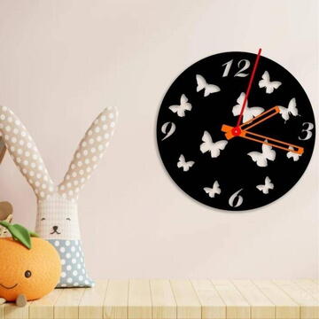 VivaTechnix Ceas de perete metalic Krodesign Butterfly, diametru 50 cm, negru