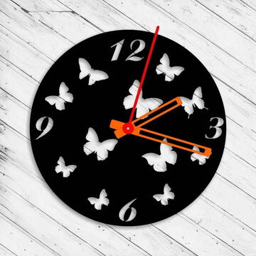 VivaTechnix Ceas de perete metalic Krodesign Butterfly, diametru 50 cm, negru