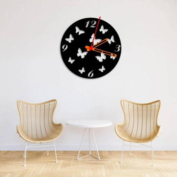 VivaTechnix Ceas de perete metalic Krodesign Butterfly, diametru 50 cm, negru