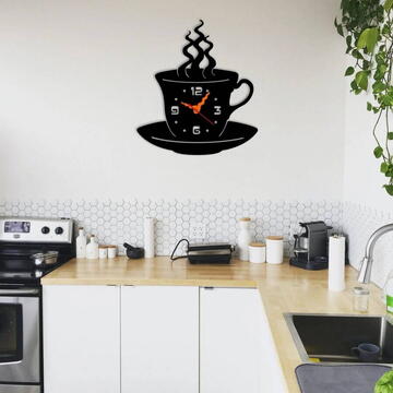 VivaTechnix Ceas de perete metalic Krodesign Coffee Mug, diametru 50 cm, negru