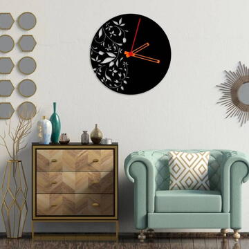 VivaTechnix Ceas de perete metalic Krodesign Flowers KRO-1091, diametru 50 cm, negru