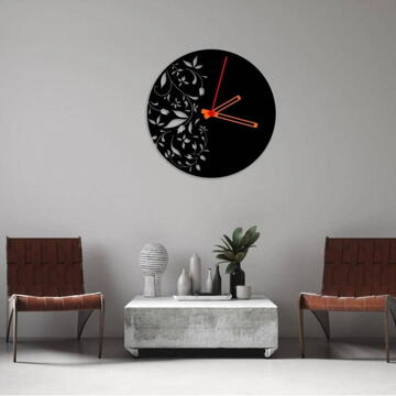 VivaTechnix Ceas de perete metalic Krodesign Flowers KRO-1091, diametru 50 cm, negru