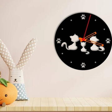 VivaTechnix Ceas de perete metalic Krodesign Kitty Cat KRO-1160, diametru 50 cm, negru