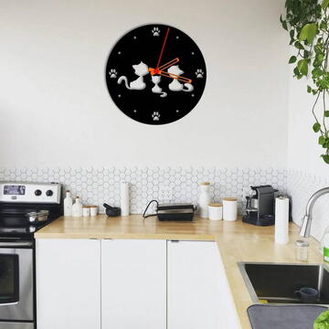 VivaTechnix Ceas de perete metalic Krodesign Kitty Cat KRO-1160, diametru 50 cm, negru