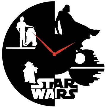 VivaTechnix Ceas de perete metalic Krodesign StarWars KRO-1159, diametru 50 cm, negru