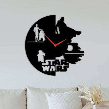 VivaTechnix Ceas de perete metalic Krodesign StarWars KRO-1159, diametru 50 cm, negru