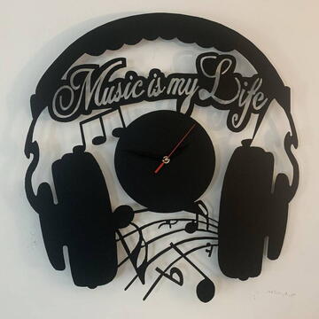 VivaTechnix Ceas de perete metalic Krodesign Music is my Life, diametru 60 cm, negru