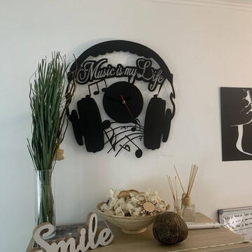 VivaTechnix Ceas de perete metalic Krodesign Music is my Life, diametru 60 cm, negru