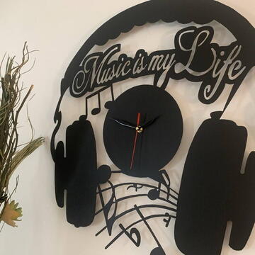 VivaTechnix Ceas de perete metalic Krodesign Music is my Life, diametru 60 cm, negru