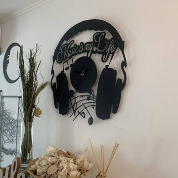 VivaTechnix Ceas de perete metalic Krodesign Music is my Life, diametru 60 cm, negru