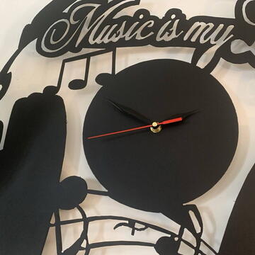 VivaTechnix Ceas de perete metalic Krodesign Music is my Life, diametru 60 cm, negru