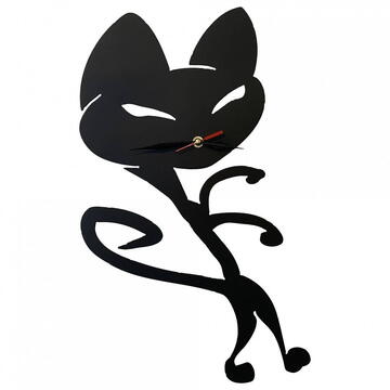VivaTechnix Ceas de perete metalic Krodesign Black Cat-2, diametru 50 cm