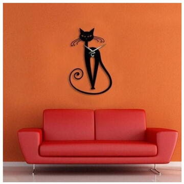 VivaTechnix Ceas de perete, metalic, Krodesign Black Cat-1, diametru 60 cm