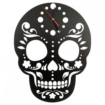 VivaTechnix Ceas de perete metalic Krodesign Skull, diametru 45 cm, negru