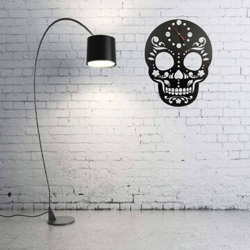 VivaTechnix Ceas de perete metalic Krodesign Skull, diametru 45 cm, negru
